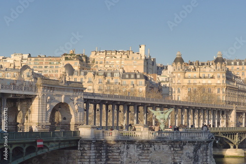 detail of the Bir Hakeim Bridge with the La France Renaissante statue in Paris