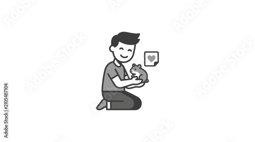 Tableau sur toile Man holding a cute little dog.
