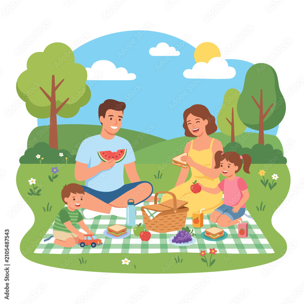 Naklejka premium A happy family enjoying a picnic together in the park.