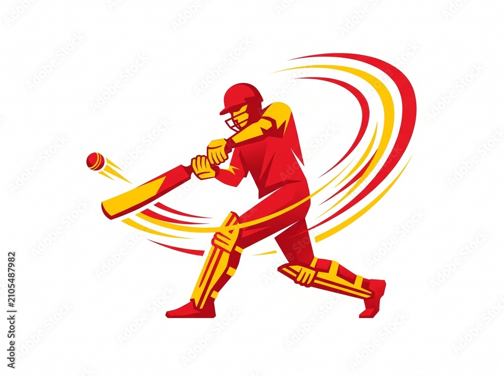 Fototapeta premium Cricket batsman hitting a ball. Dynamic sports illustration of a professional player.