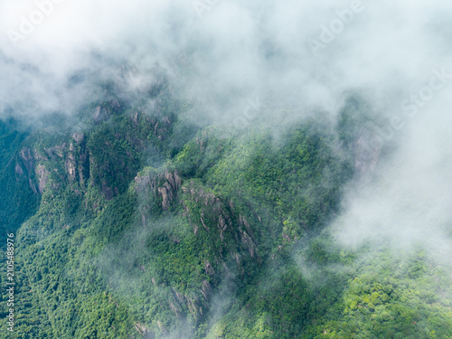 Konstfotografi Aerial view of the lush green peaks of Sanqingshan Mountain in Jiangxi China sur