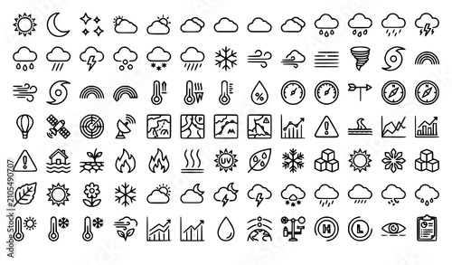 Foto Black and White Meteorology Weather Icons Collection with Climate Forecast Edita