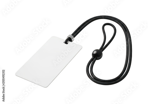 White identification card with black lanyard isolated on transparent background