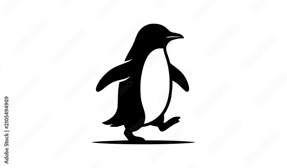 Obraz premium Waddling Penguin Silhouette Vector with Raised Flippers on White Background