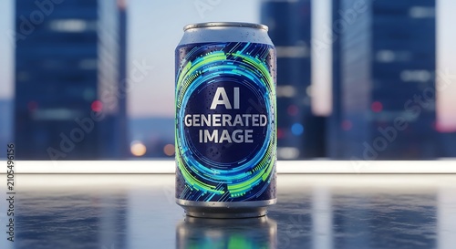 AI generated image of a glowing digital water bottle.