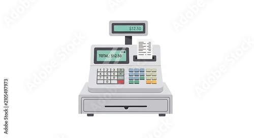 Electronic Cash Register Machine with Digital Display and Receipt Paper for Retail Sales and Business Transactions
