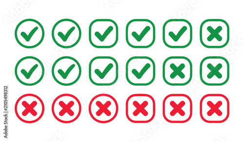 Fotografie Set of square and circle frame icons with check marks and cross signs for web systems