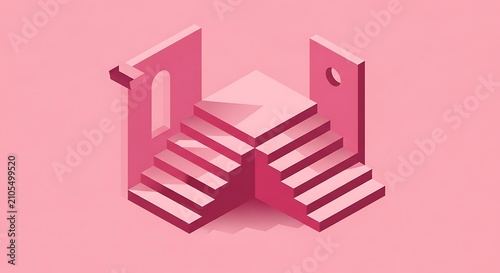 Minimal Pink Abstract Staircase Platform with Geometric Doorways in Studio Scene
