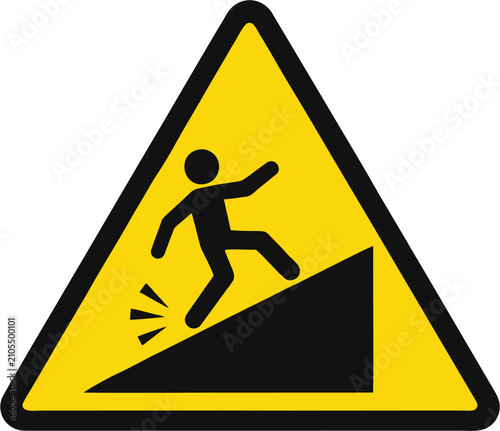 Steep Ramp Slip Hazard Warning Safety Sign Flat Vector Illustration Isolated on White Background