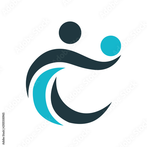 Abstract human figure and wave letter C logo vector illustration