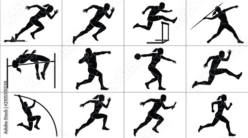 Set of Track and Field Athlete Silhouettes for Sports Tournaments and Athletic Event Graphic Design