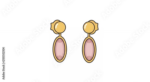Elegant Gold Earrings with Pink Gemstone Illustration for Fashion Design and Luxury Jewelry Accessories