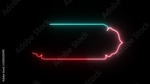 Glowing colorful neon line luxury Arabic Islamic text box title frame border animation video, Ramadan title frame on a black wall.