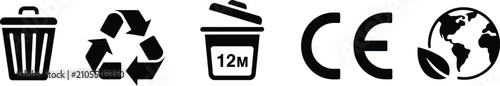 Foto Product compliance symbols for responsible usage, environmental protection, recycling, disposal, and packaging label vector designs