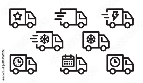 Konstfotografi Outline delivery truck icons representing fast shipping refrigerated and scheduled services