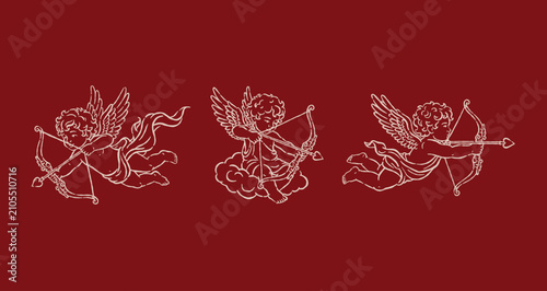 Obraz na płótnie Hand drawn one line vector cupid angels