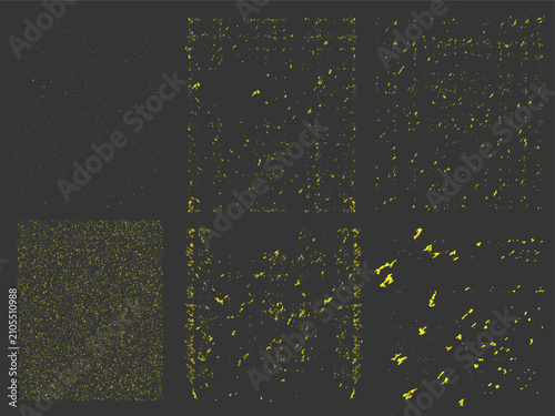 Yellow Grunge Grain and Dust Distressed Texture Collection on Dark Background