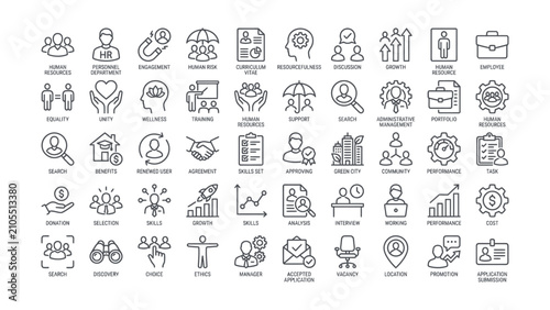 фотографія Comprehensive human resources and business management outline icons set for corp