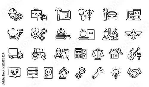 Cuadro en lienzo Industrial Labor, Employee, and Work Linear Icon Bundle