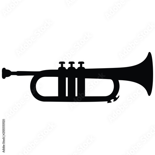 Canvas Print Musical brass trumpet silhouette illustration iconic jazz wind instrument vector graphic