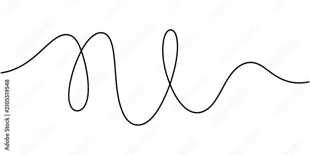 Obraz premium Abstract single continuous black wavy line drawing on a simple minimalist design background