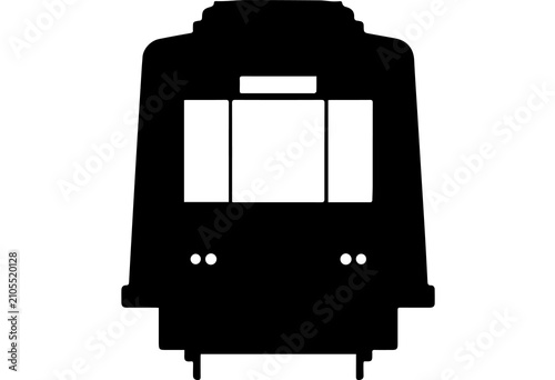 Modern black silhouette of a passenger train front view, symbolizing transportation, travel, and efficient public transit systems worldwide.