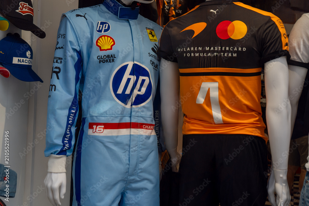 Obraz premium Formula 1 one with Ferrari Charles Leclerc Racing Suit and McLaren Mastercard Team Shirt. Verona, Italy - June 25, 2026