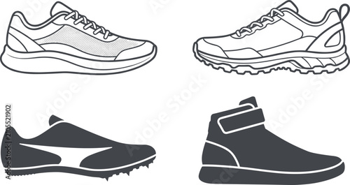 Obraz na płótnie Sports and Athletic Shoes Collection with Running Sneakers, Trail Footwear, Trac