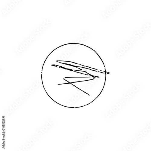 Bild auf Leinwand Abstract black signature scribbled line art inside a circle vector isolated on a