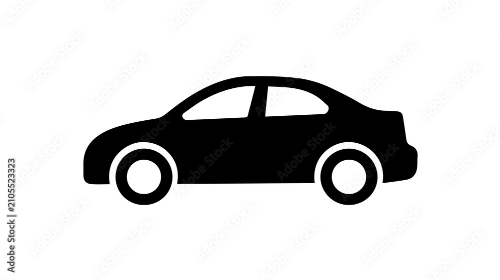 Fototapeta premium Sleek black car silhouette vector icon, side view illustration, automotive design, transportation symbol, modern vehicle graphic