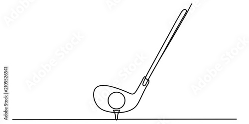 Foto Continuous single line drawing of a golf club hitting a golf ball on a tee durin