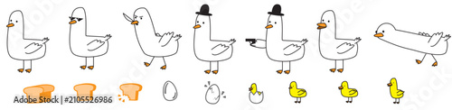 cute doodle goose simple swan hand drawing with hat and knife and bread