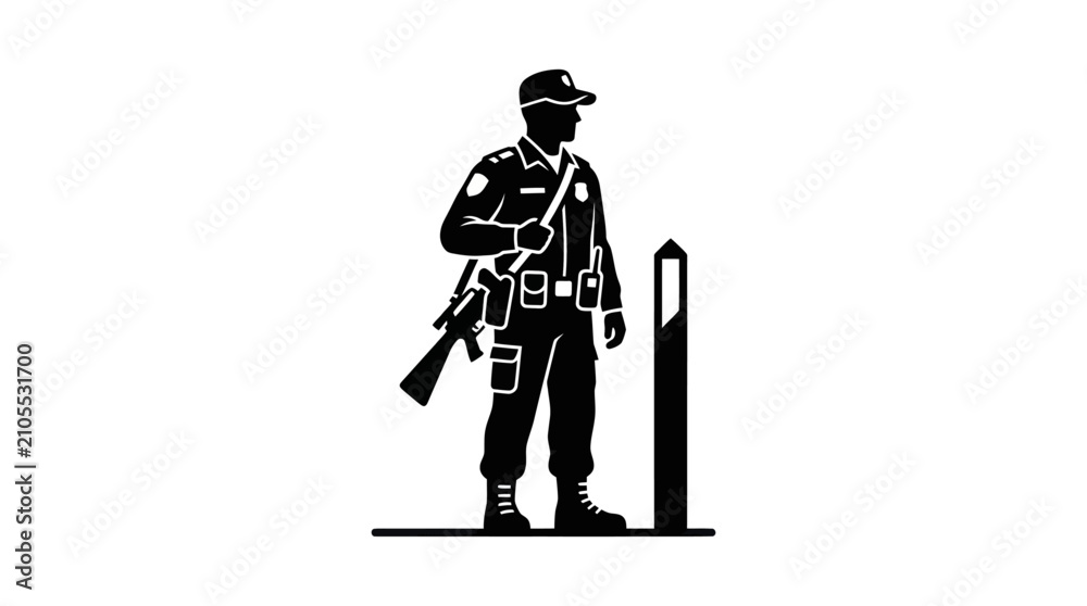 Fototapeta premium Soldier standing with rifle guard.