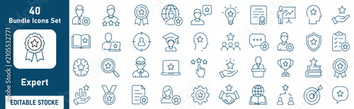 Foto Expert Vector Outline Icons Set – Professional Skills, Leadership, Achievement a