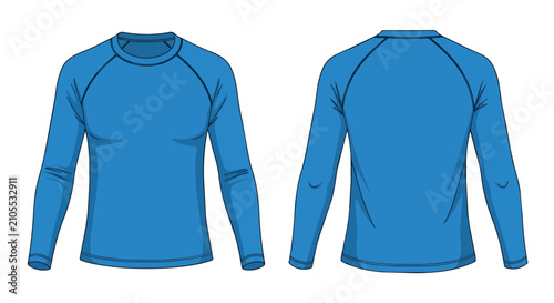 Blank Long Sleeve Raglan Shirt Template Front and Back View in Bright Blue Color for Apparel Design Mockup Display