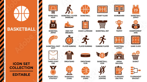 Принти на полотні Basketball sports equipment and gameplay icon collection