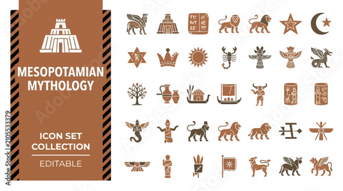 Bild auf Leinwand Mesopotamian mythology ancient symbols and deities icon set