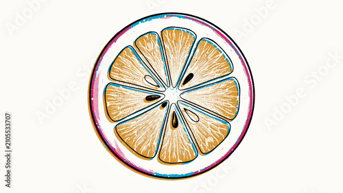 Vibrant Citrus Slice Illustration, Juicy Orange Fruit Cross-Section, Refreshing Summer Food Art, Healthy Diet Graphic, Tropical Flavor Design Element