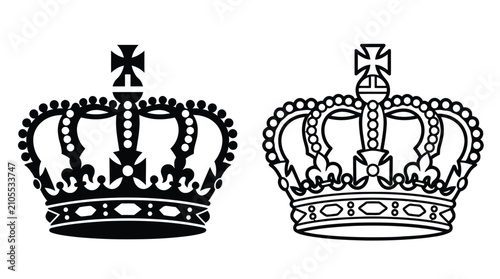 Canvas Print Two royal crowns in black silhouette against a white background