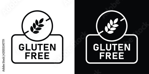 Konstfotografi Gluten free food safety label featuring a crossed-out wheat stalk symbol inside a badge, ideal for dietary restriction signage and organic grocery packaging design vectors