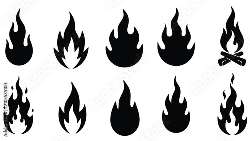 Vászonkép Set of ten varied flame icons featuring different shapes and styles for fire saf