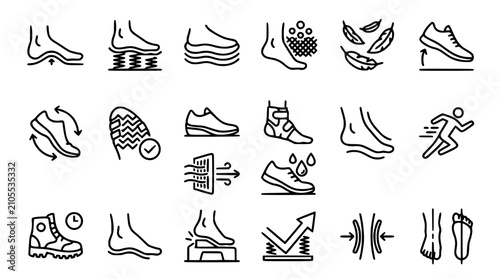 Foto Orthopedic Footwear and Shoe Technology Outline Icon Set Featuring Arch Support,