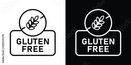 Foto Gluten free food safety label featuring a crossed-out wheat stalk symbol inside a badge, ideal for dietary restriction signage and organic grocery packaging design vectors