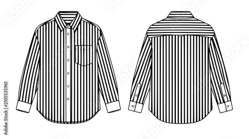 Tableau sur toile Men Vertically Striped Long Sleeve Button Up Shirt Fashion Flat Sketch Template