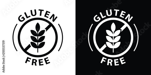 Bild auf Leinwand Circular gluten free stamp icon with a crossed-out grain spikelet symbol, perfect for allergen warnings, healthy diet certificate emblems, and food production packaging graphics