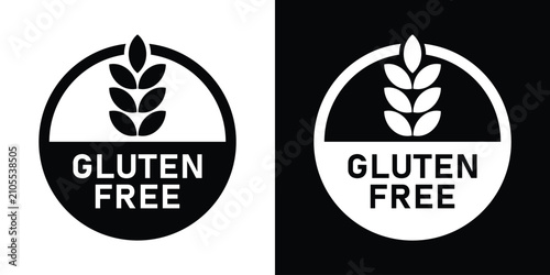 Картината върху платно Modern circular gluten free logo design dividing a wheat ear graphic and text, suitable for healthy lifestyle branding, allergen-free menus, and natural organic product seals