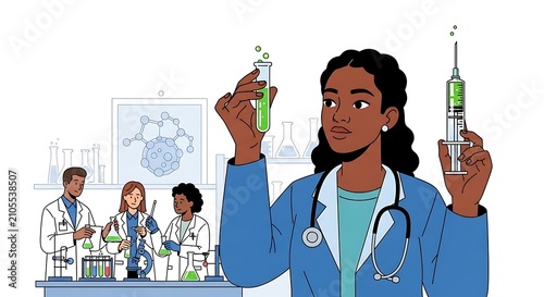 Female Scientist Holding Test Tube and Syringe in Modern Laboratory