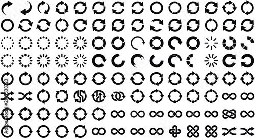 Fotografie Interface Refresh and Rotate Arrow Icon Sheet featuring Solid Black Loop Cycle