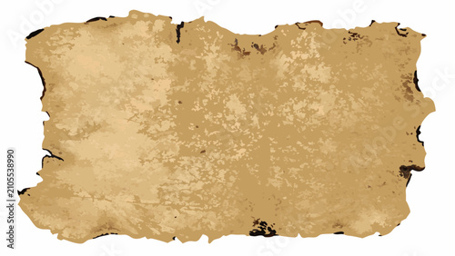 Quadro su tela Aged Parchment Paper With Torn Edges And Mottled Texture Isolated On A White Bac