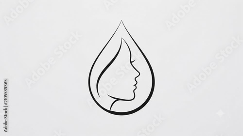 Single Line Drawing Woman Face Water Droplet Logo Reveal Animation 4K.